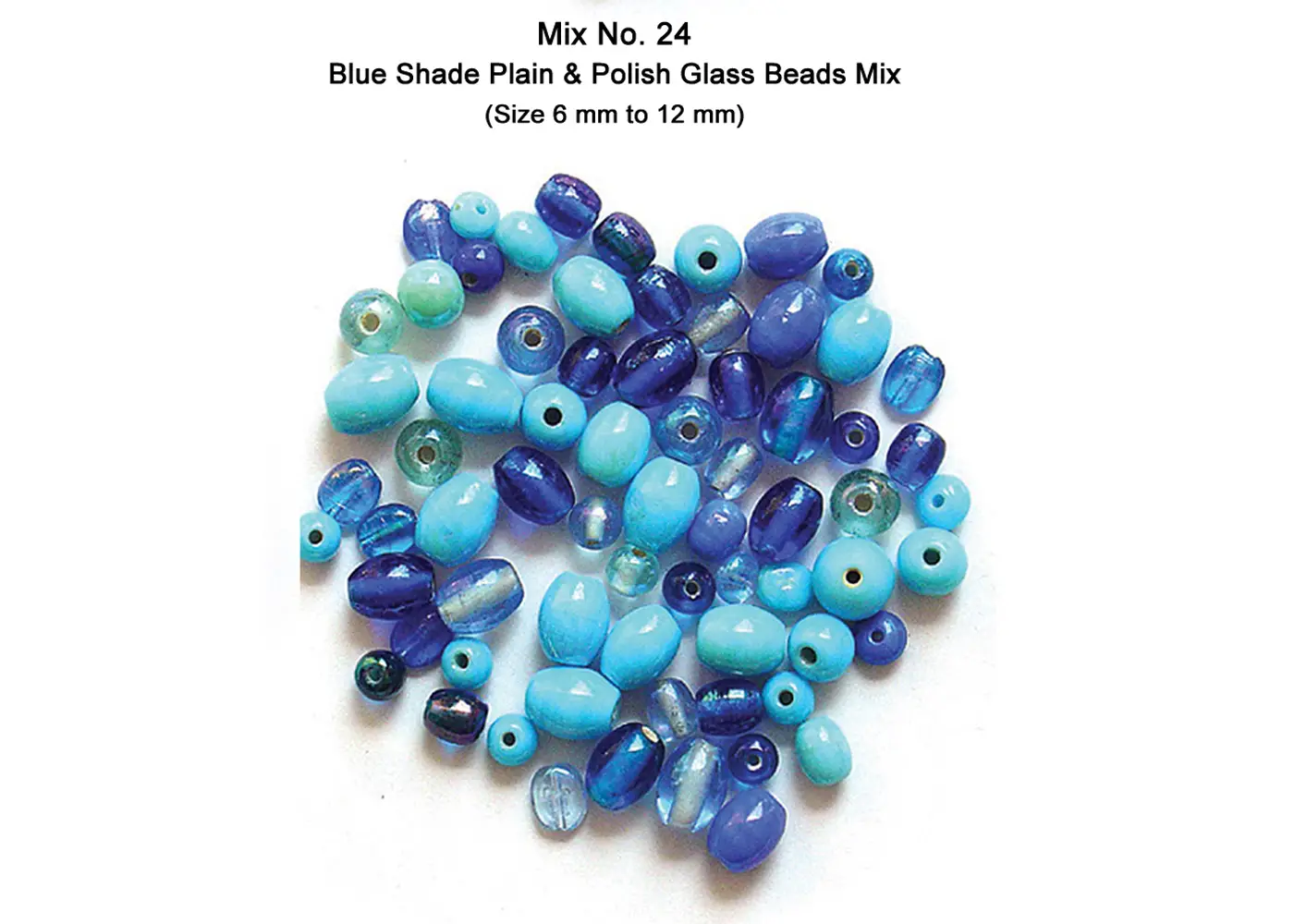 Blue Color Plain with Polish Glass Beads Mix (Size 6 mm to 12 mm)